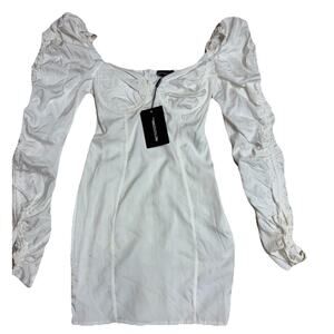 Pretty Little Thing WHITE TIE BUST size 4 RUCHED SKIRT LONG SLEEVE BODYCON DRESS